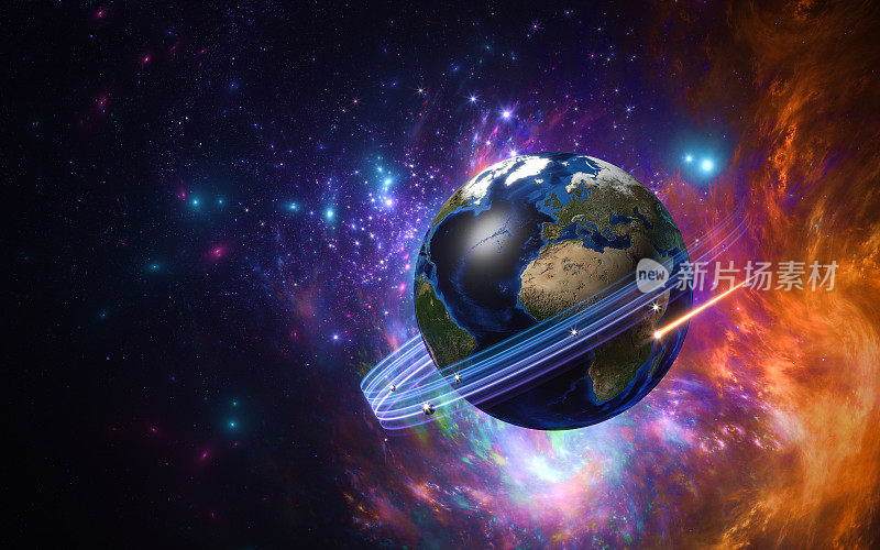 行星-地球-风格化-在星空- 3D渲染